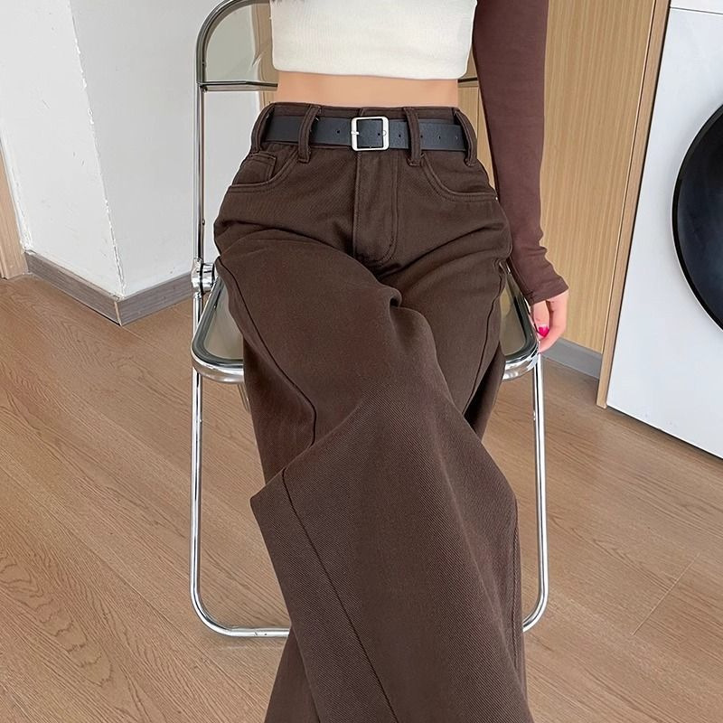 Dark brown straight-leg jeans for women, spring/summer 2026 new style, high-waisted, slim fit, petite, loose, versatile wide-leg pants Dark brown straight-leg jeans for women, spring/summer 2026 new style, high-waisted, slim fit, petite, loose, versatile wide-leg pants