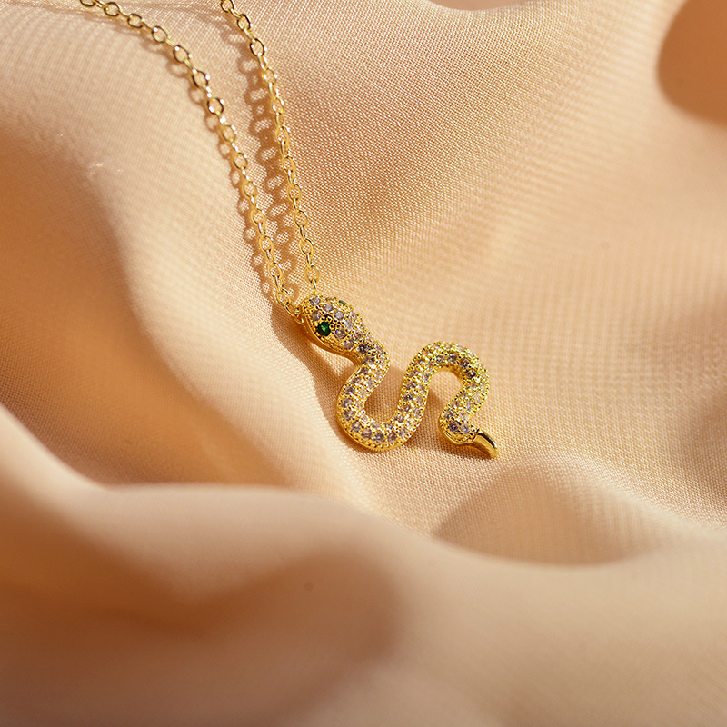Casual Snake Copper Gold Plated Artificial Rhinestones Pendant Necklace 1 Piece