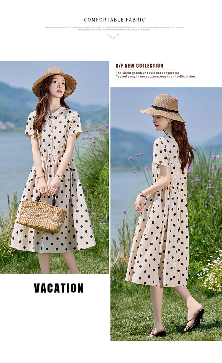Đầm maxi nữ chấm bi in họa tiết eo thon dáng midi thời trang NI502 — màu be, màu xanh chi tiết 25