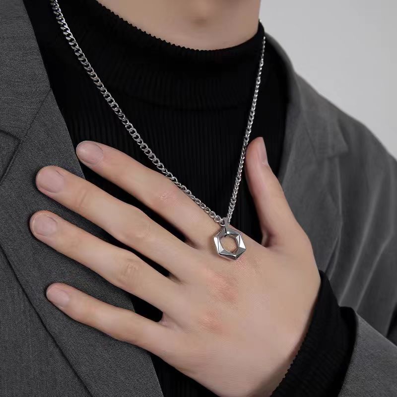 Pendant Necklace Classification 304 Stainless Steel Chain Material Vintage Style Hexagon 304 Stainless Steel Polishing Men's Pendant Necklace Men Pendant Necklaces