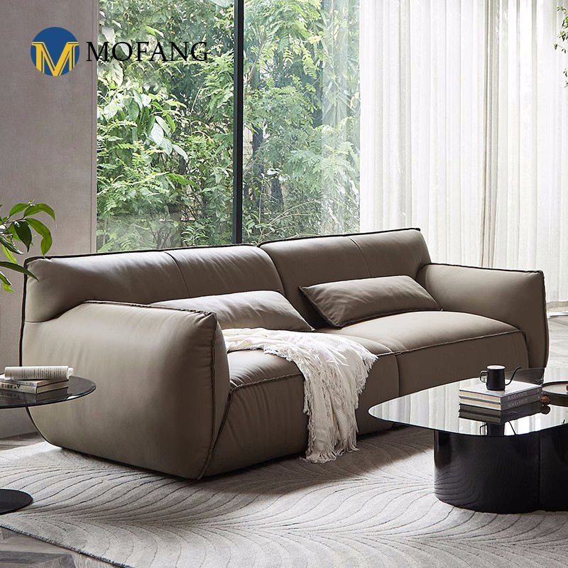 Italian all-leather sofa, head layer cowhide, small apartment living room ultra-soft Italian minimalist bread straight three-seater sofa