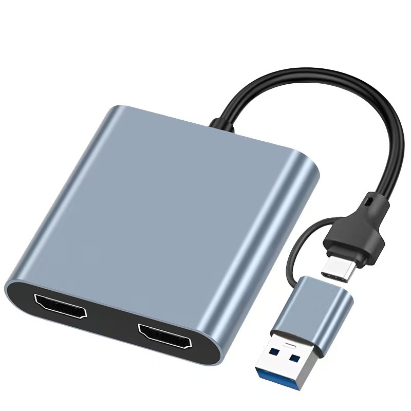 usb转双hdmi扩展坞4in1手机平板电脑typec集线器四合一异显拓展坞