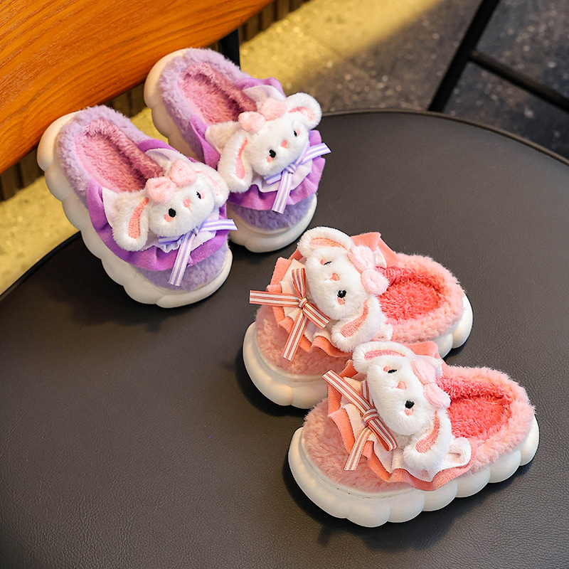 Zapatillas de algodón de invierno para niños niñas calentadas y peludas lindas para padres e hijos en casa bolsas de zapatos de algodón para niños pequeños
