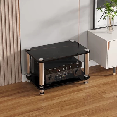 Glass Audio Hifi Amplifier Cabinet, Electric car big tripod - two-tiered-split-black-lauren-with-gold-accents