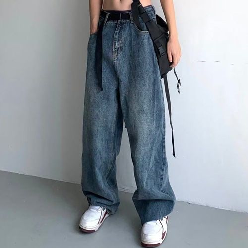 Pure Color Retro Men's Loose Belt Straight Leg Pants Japanese Wide Leg Pants Streetwear Brand High Street Daddy Pants Dropshipping