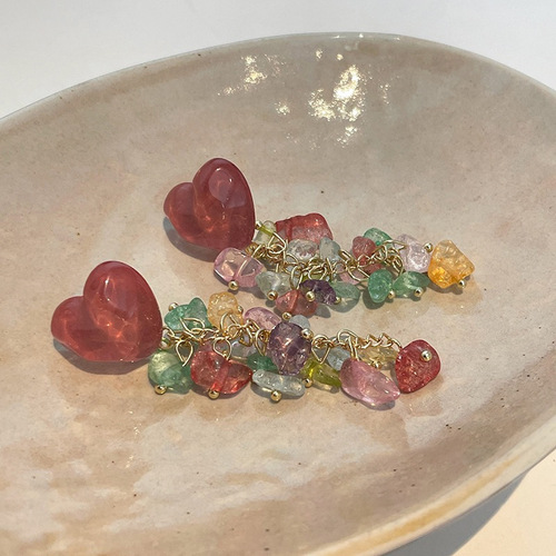 Ins style colorful love tassel earrings for women, high-end, light luxury, long earrings, dopamine versatile new earrings