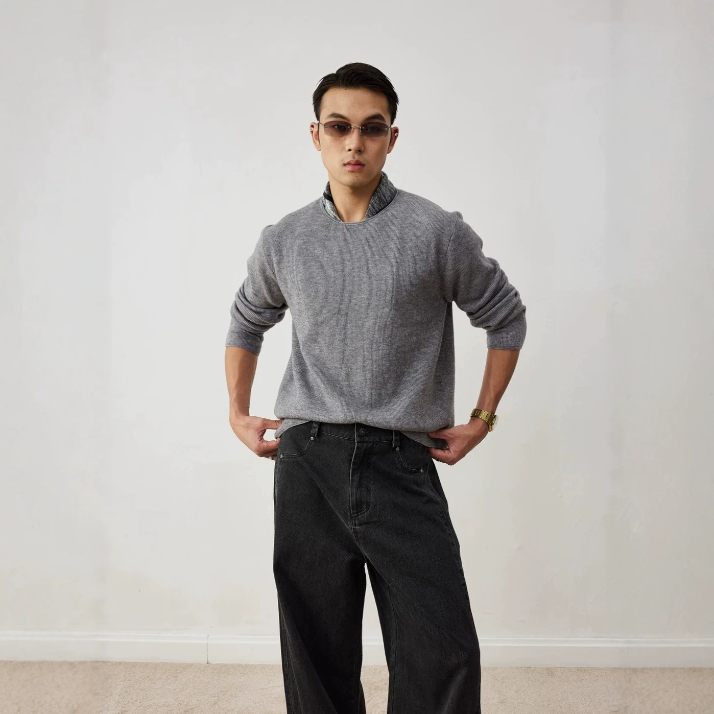 Focusstorm Old Money Style Crew Neck Long Sleeve Sweater Men's 2026 Autumn New Loose Knit Top Cross-border