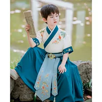 Детский костюм Hanfu Tang костюм для мальчиков в древнем стиле 2024 новый летний мастер с короткими рукавами