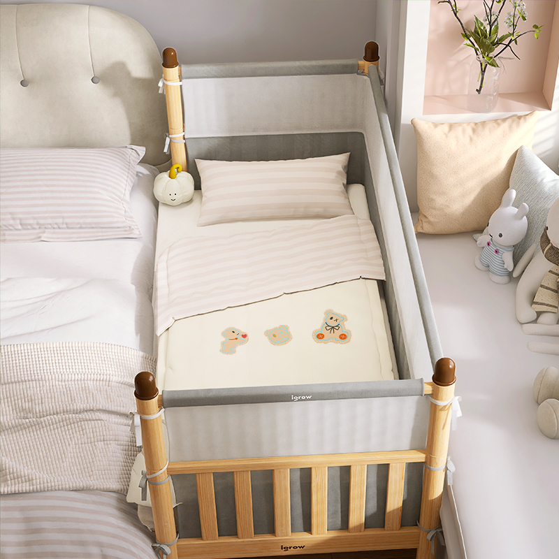 Aigole Spliced ​​Bed Widened Bed Newborn Baby Solid Wood Adult Can Sleep Flat Kidsren's Crib Beech Bedside Bed