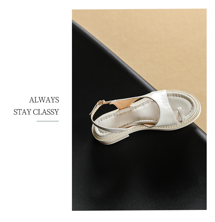 Sandal nữ xỏ ngón đế bệt da thật phong cách La Mã hở mũi quai hậu — Màu nâu, Màu đen, Màu trắng be chi tiết 14