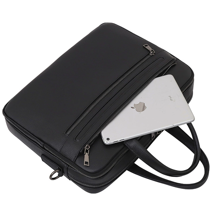 Handheld capacious one-shoulder bag for documents, genuine leather, 15 inch