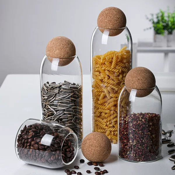 Cross-Border Storage Jars, Grain Storage Jars, Transparent Glass Tea Jars, Cork Stoppers, High Borosilicate Sealed Jars