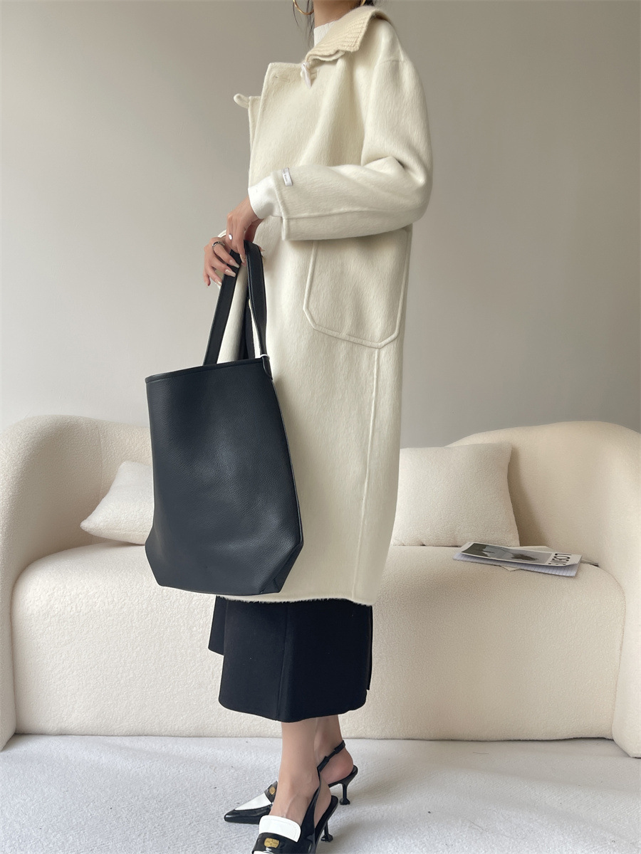 Women's knitted collar long double-sided wool coat style wool coat_voghion.com