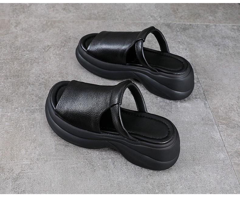 Dép sandal nữ quai ngang da bò thật đế mềm đi biển phong cách cổ điển — Màu nâu chi tiết 13