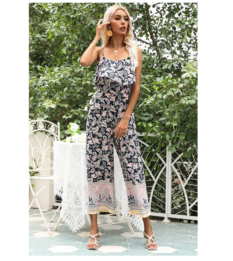 summer new style chiffon print wrapped chest type sleeveless suspender jumpsuit NSYYF61513