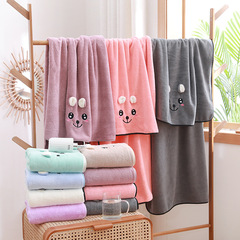 Soft and absorbent large baby bath towel, cute cartoon baby towel, quick-drying, thickened coral velvet towel and bath towel