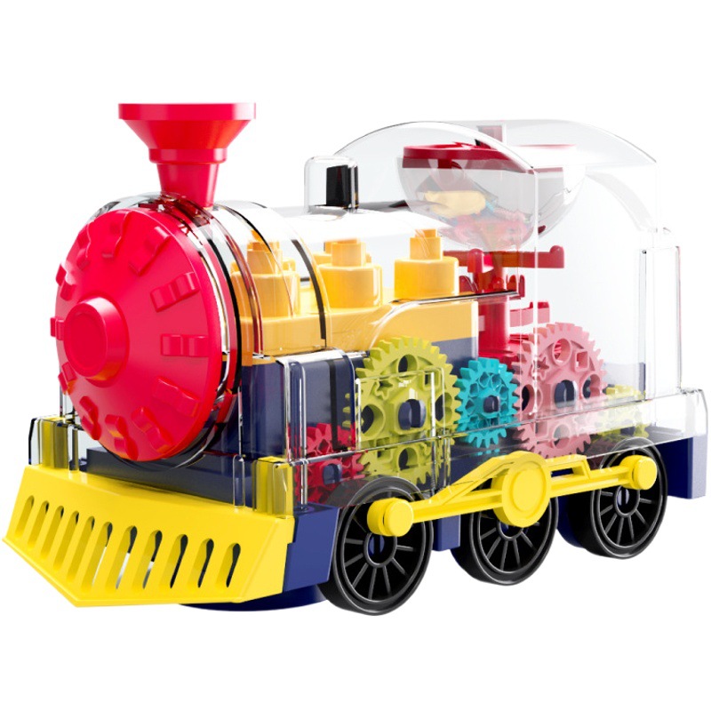 Tiktok mismo transparente educativo tren de engranajes música ligera Universal para caminar coche juguete eléctrico los niños puesto