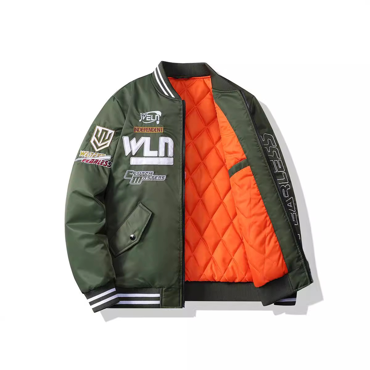2024 Primavera e Outono Jaqueta Algodão Estampado Moda Casal Estilo Gola Alta Novo Casaco Inverno Casual_voghion.com