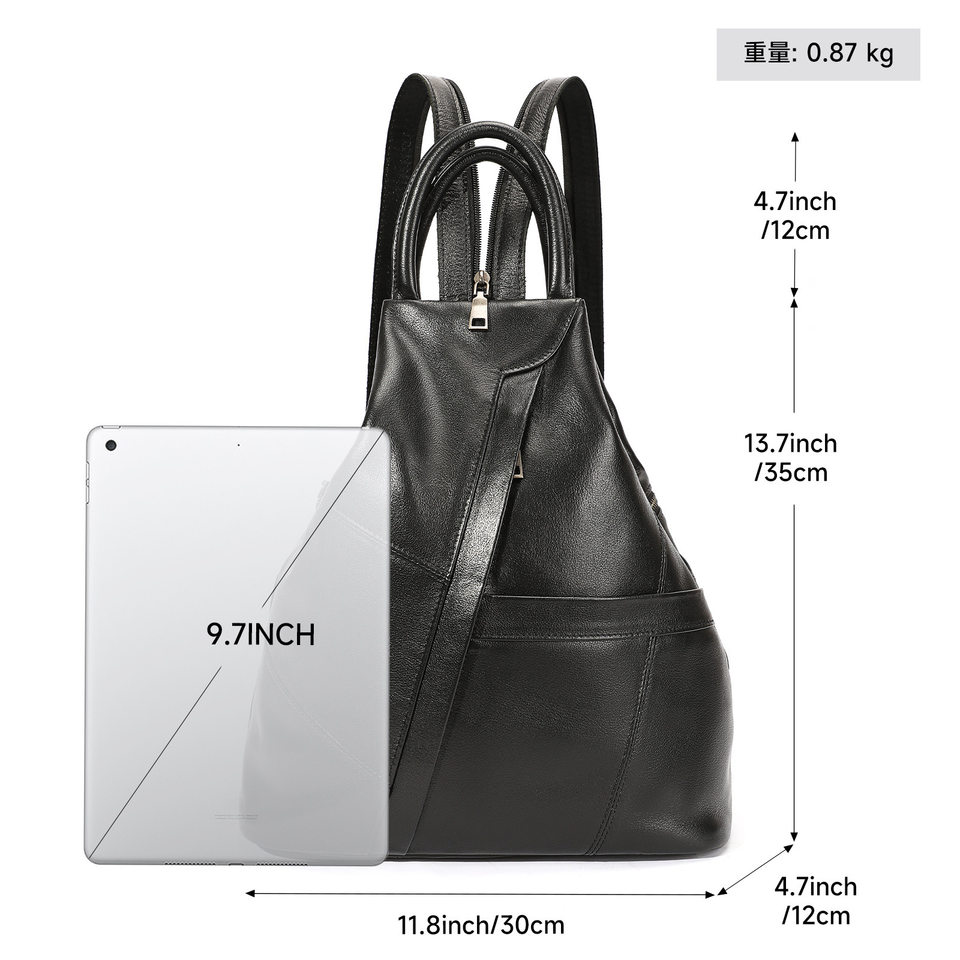 Ba lô nữ da bò thật cao cấp 30×35×12 cm đa năng đeo chéo, đeo vai, xách tay — màu đen