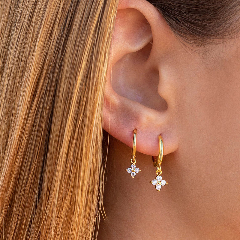 European And American French Style Geometric Zircon-studded  Flower Earrings Earrings display picture 4