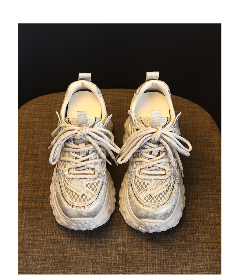 Giày sneaker nữ đế dày tăng chiều cao lưới thoáng khí phong cách daddy — màu trắng chi tiết 19