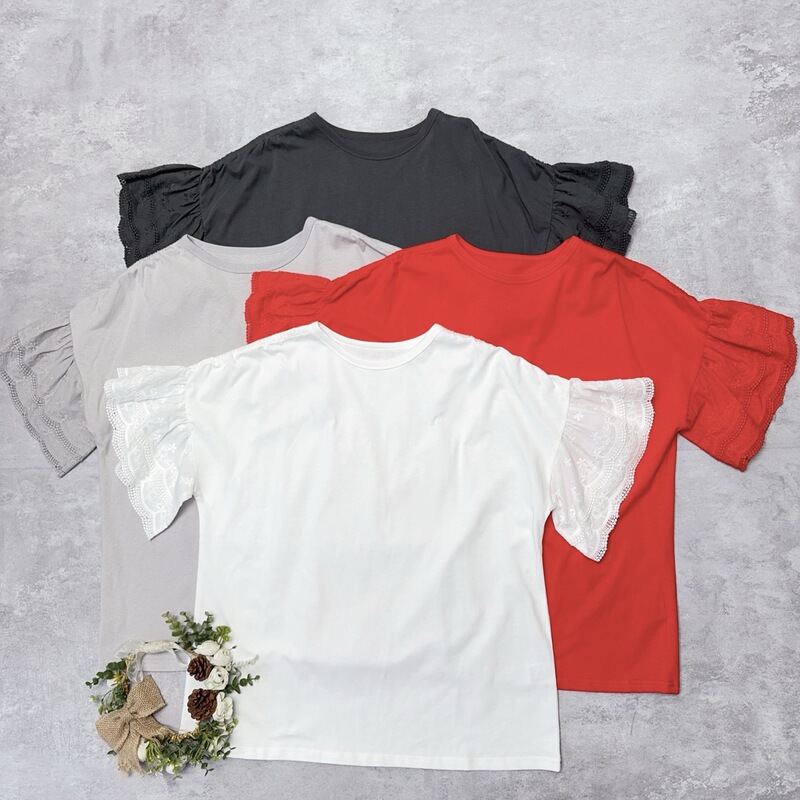 Japanese-Style Foreign Trade Single Nik Lace Sleeve Spliced T-Shirt