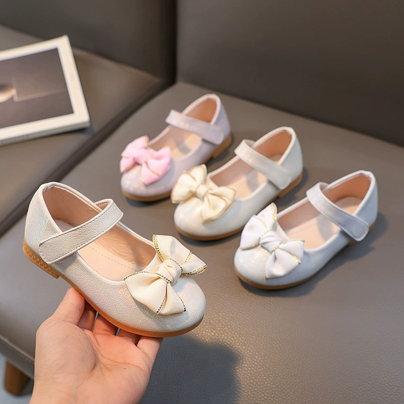 Маленькая кожаная обувь для девочек с бантом, весенне-осенняя Однослойная обувь, детская кожаная обувь личи, модная обувь принцессы для девочек, детская обувь на мягкой подошве