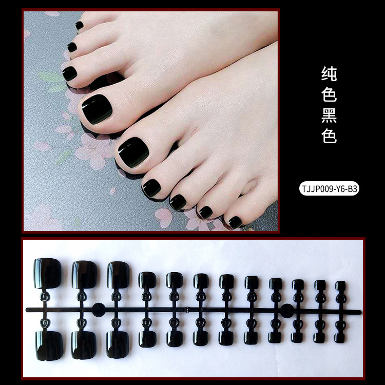 Desgaste del pie uñas 24 piezas en caja parche de uñas blanco falso clavo dedo del pie negro desgaste de uñas pieza de uñas
