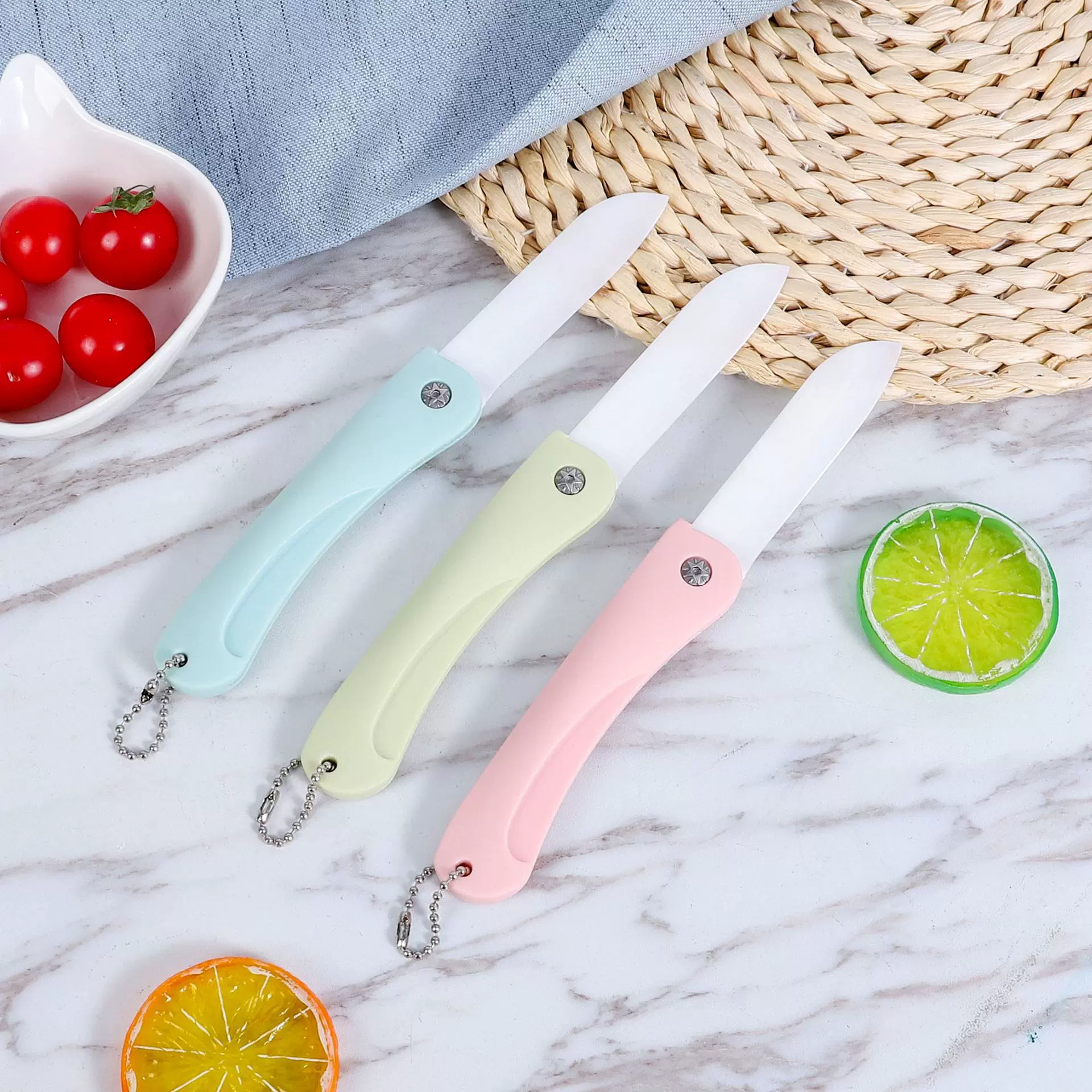 亚马逊迷你水果削皮刀折叠陶瓷刀厨房家用小刀户外便携去皮刀批发