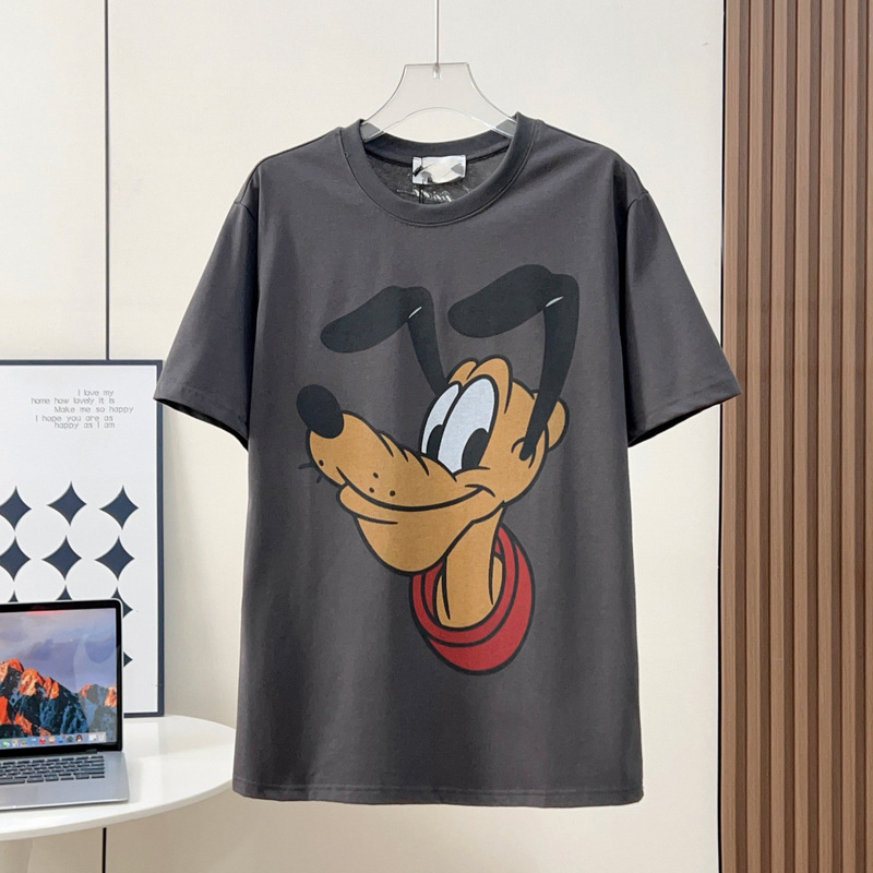 Ch Koujia Goofy Dog T-Shirt Charcoal Gray Cartoon Print 2026 Summer Loose Round Neck Casual Ins Unisex Short Sleeve