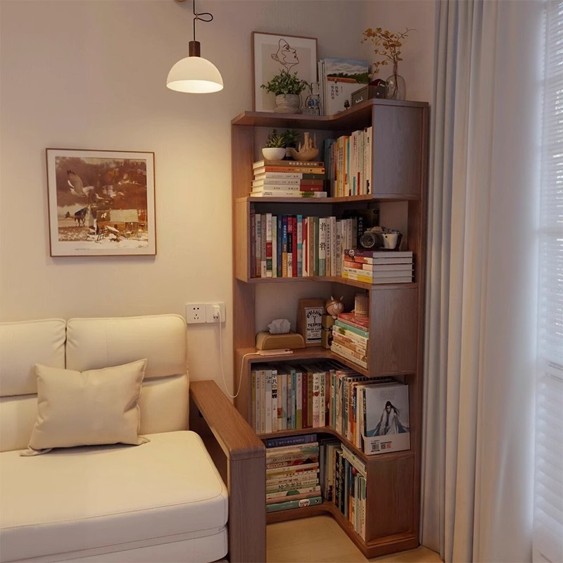 Bookshelf Solid Wood Core Corner Storage Rack Bookcase Corner Small Apartment Home Corner Multi-Layer Living Room Storage Cabinet