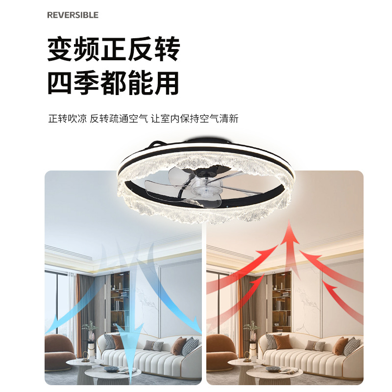 Ventilador de Techo Invisible con Luz de Hierro y ABS, Silencioso, Control Remoto, Luz de 3 Colores, para Sala de Estar