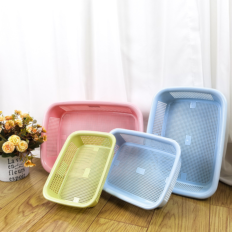 Cesta de drenaje Cesta de plástico engrosada Tamiz de arroz doméstico Cesta de frutas y verduras Cesta de almacenamiento rectangular Cesta de clasificación exprés Tamiz cuadrado
