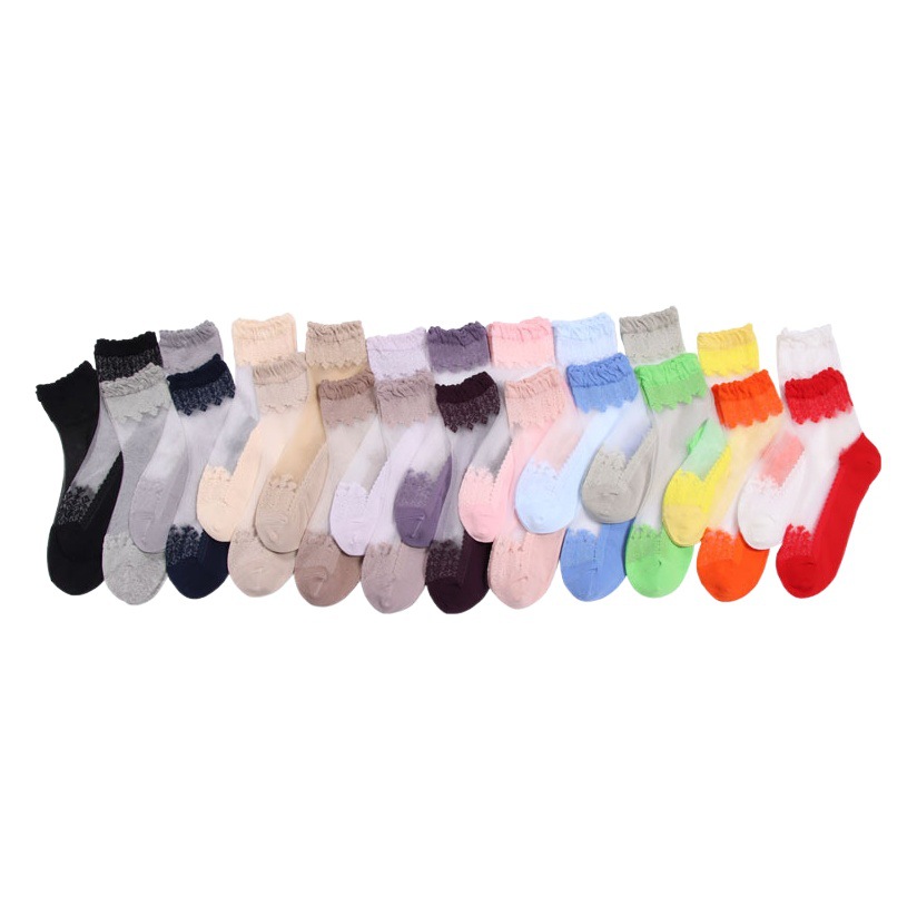 Primavera delgada media pantorrilla calcetines de algodón de fondo de vidrio medias de encaje de las mujeres calcetines cortos antideslizantes transpirables calcetines de cristal