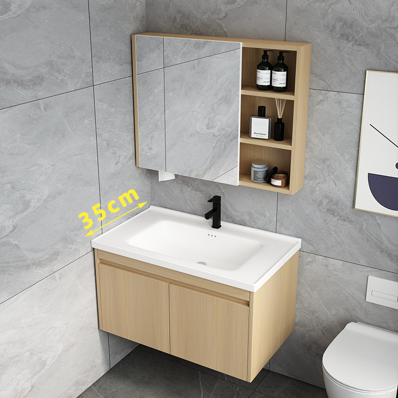Pequeño apartamento de borde estrecho gabinete de baño de madera maciza combinación de baño mesa de lavado lavabo 35cm tamaño pequeño lavabo