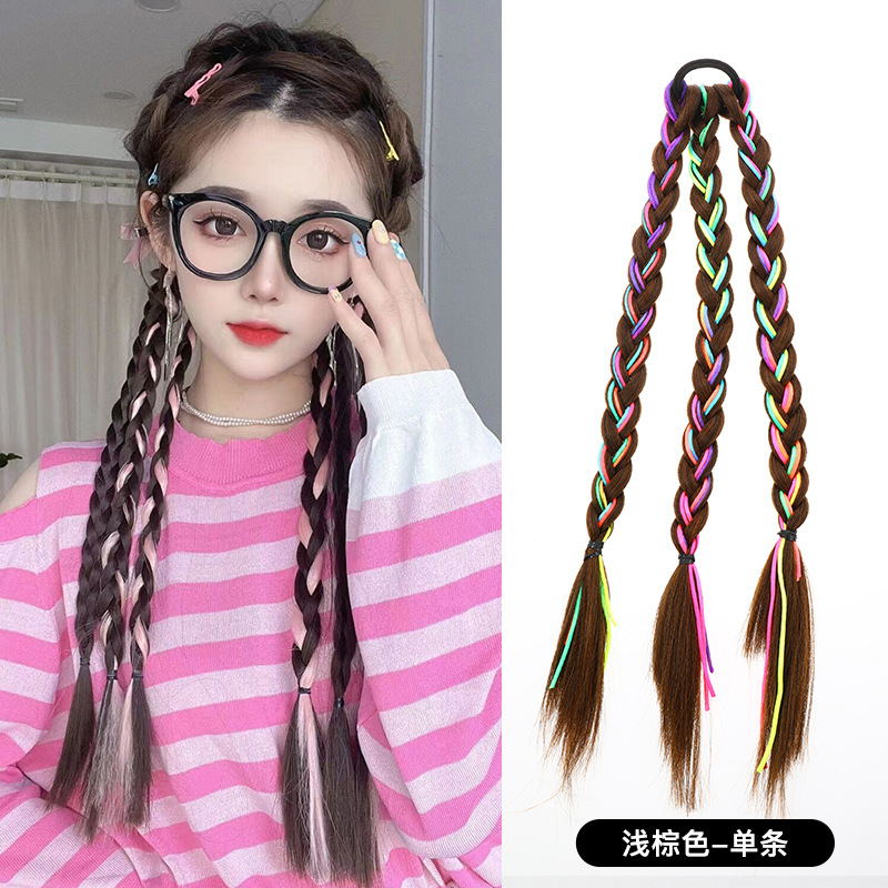 Pelo falso trenza hembra chica caliente trenza sucia Cola de Caballo dulce chica fresca giro natural trenza larga Internet celebridad trenza de boxeo trenza trenzada de cabello trenzado