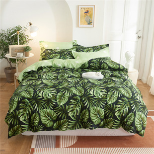 Cross-border supply wish reactive printing three-piece set European and American plants and flowers butterfly quilt cover pillowcase bedding