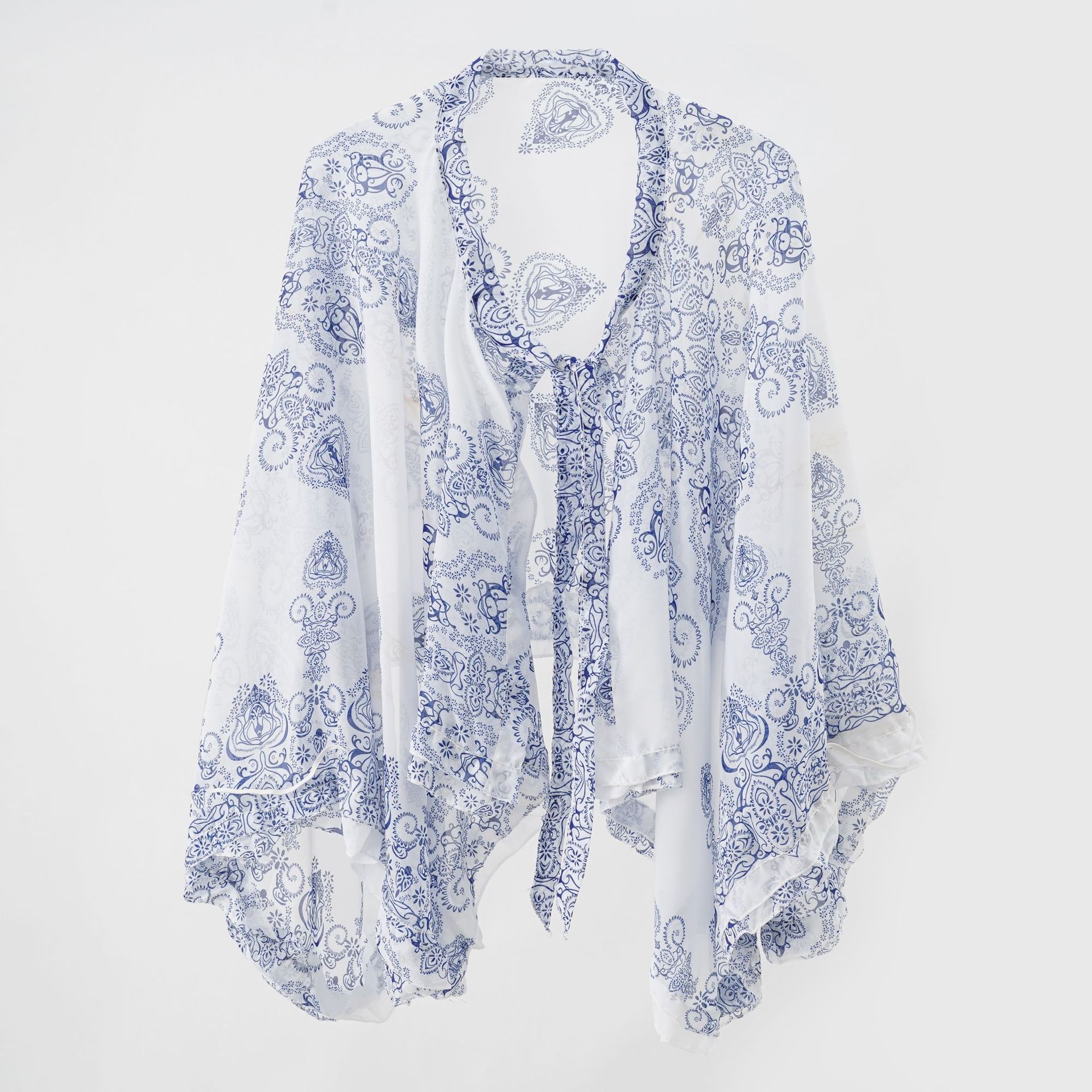 Nuevo chal de encaje con estampado floral de primavera y verano, capa con volantes, gasa, bufanda, capa, sombra, protección solar image 4