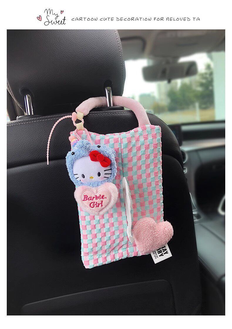 Car Tissue Box, Cute Kt Cat Tissue Box, Car Tissue Hanging Bag, In-Car Tissue Box, Gift for Girls, High-End Feel