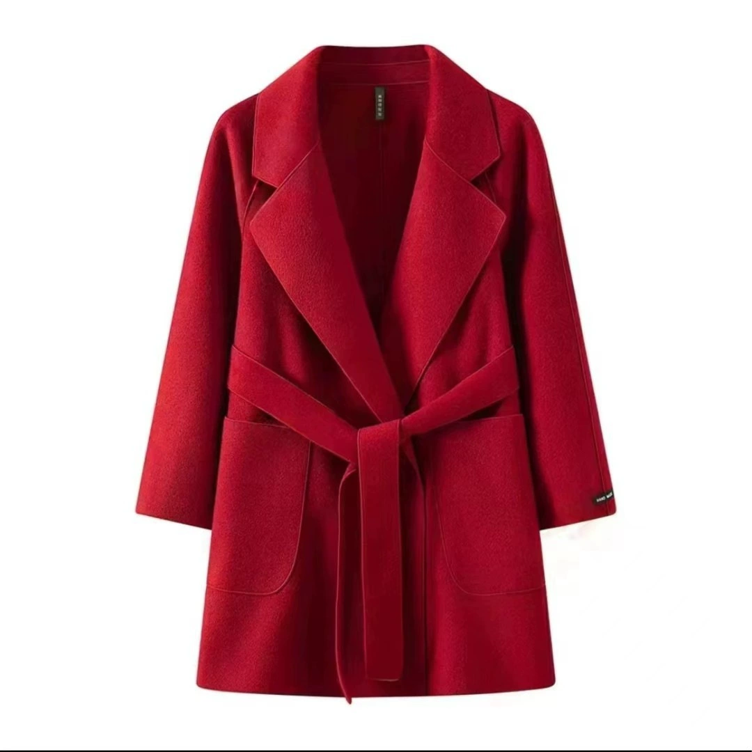 Двустороннее бархатное пальто женственность повседневная свободная тонкая шнуровка дикая шерстяная куртка