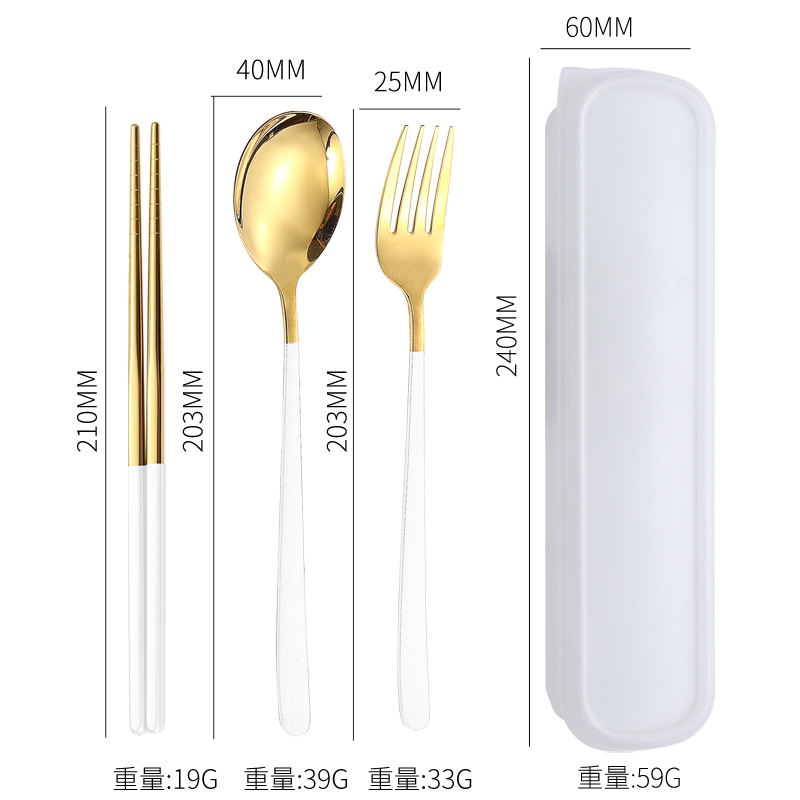 Juego de vajilla de acero inoxidable palillos del hogar cuchara coreana tenedor estudiante viaje al aire libre vajilla portátil de tres piezas