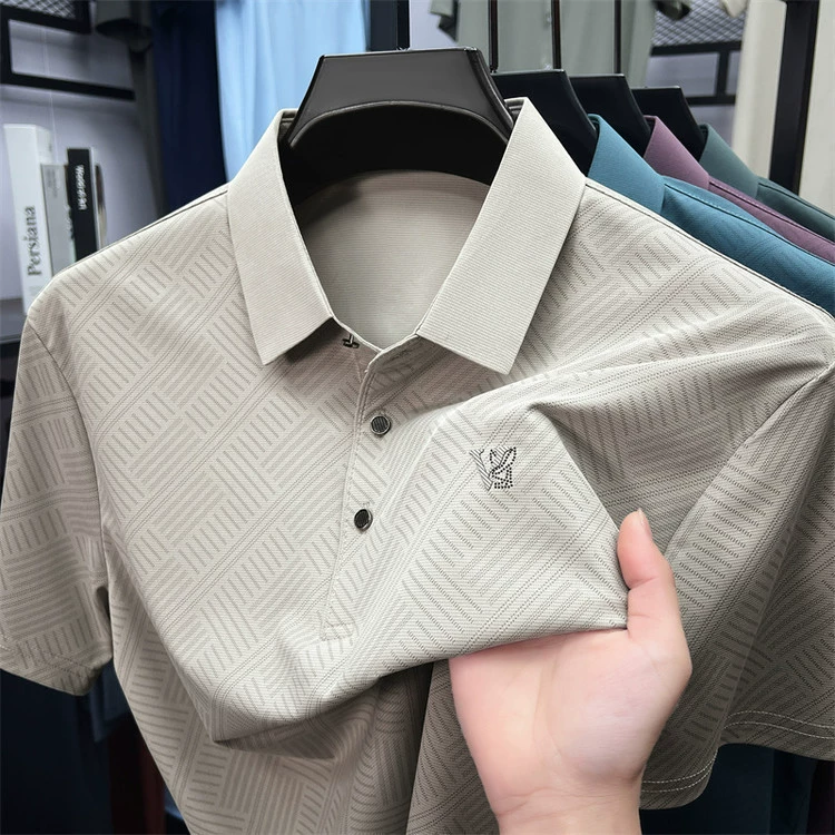 2025 футболка с короткими рукавами, мужская рубашка поло, летняя однотонная деловая повседневная футболка с лацканами для папы среднего возраста