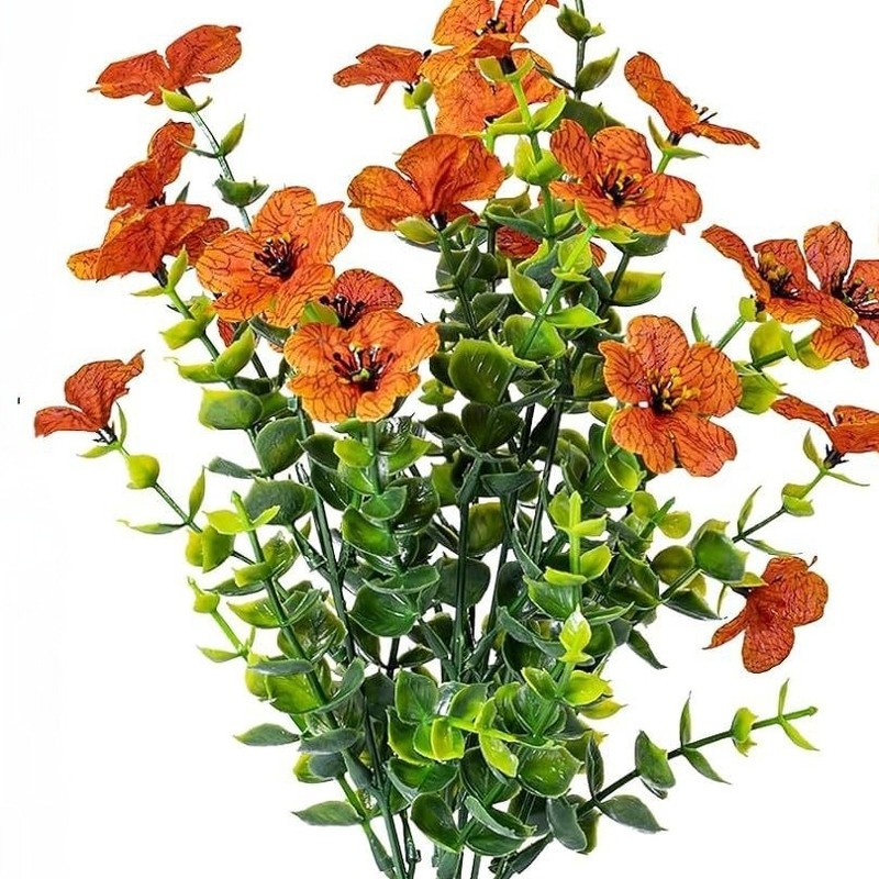 国境を越えた人気の7フォークバイオレットユーカリ造花、模擬花、緑の植物、束の装飾造花、在庫あり|undefined