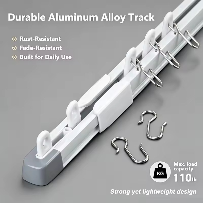 Cross-border retractable curtain track in white with adjustable sliding system and heavy-duty rollers, modern decorative style