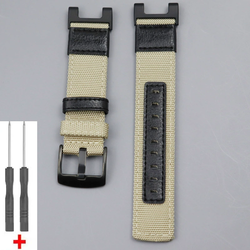 Ремешок для Huami Amazfit T‑Rex (A1918) — холщовый нейлон чёрный, кожаная отделка, с отвёрткой