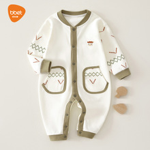 巴比象婴儿纯棉宝宝衣服单排扣百搭外穿服爬服秋冬款婴儿连体衣