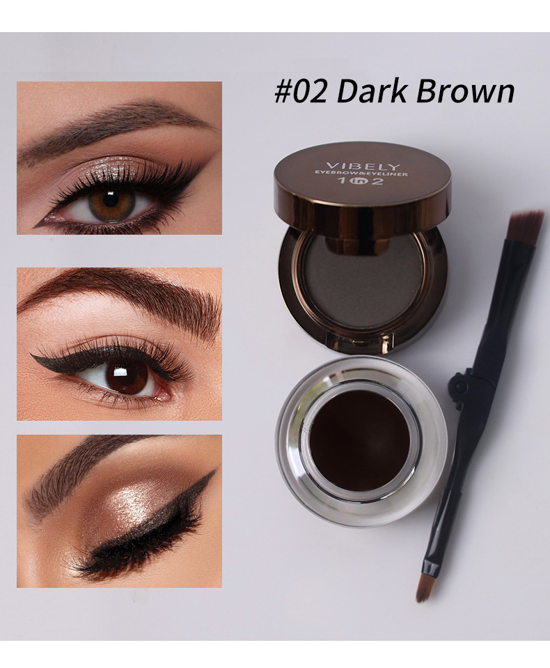 VIBELY's two-in-one eyeliner cream for foreign trade comes with a brush, is waterproof, sweat-proof, does not smudge, and is a natural eye contour cream that does not smudge undefined