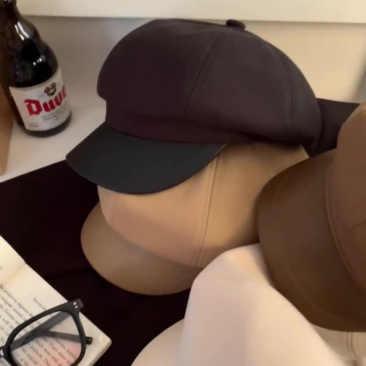 百搭毛呢贝雷帽子女显脸小秋季八角帽街头文艺复古英伦风画家帽子|undefined