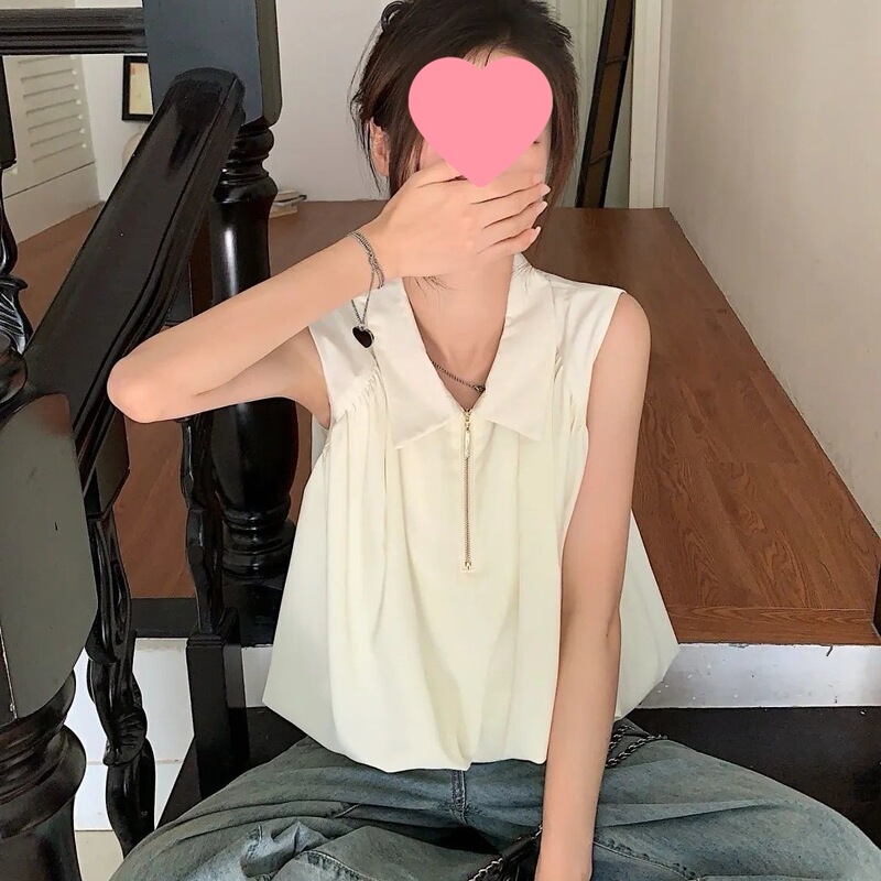 Sleeveless Half-Zip Vest Shirt for Women, Loose Belly-Covering Shirt, 2026 Summer New Style Short Top for Women Sleeveless Half-Zip Vest Shirt for Women, Loose Belly-Covering Shirt, 2026 Summer New Style Short Top for Women
