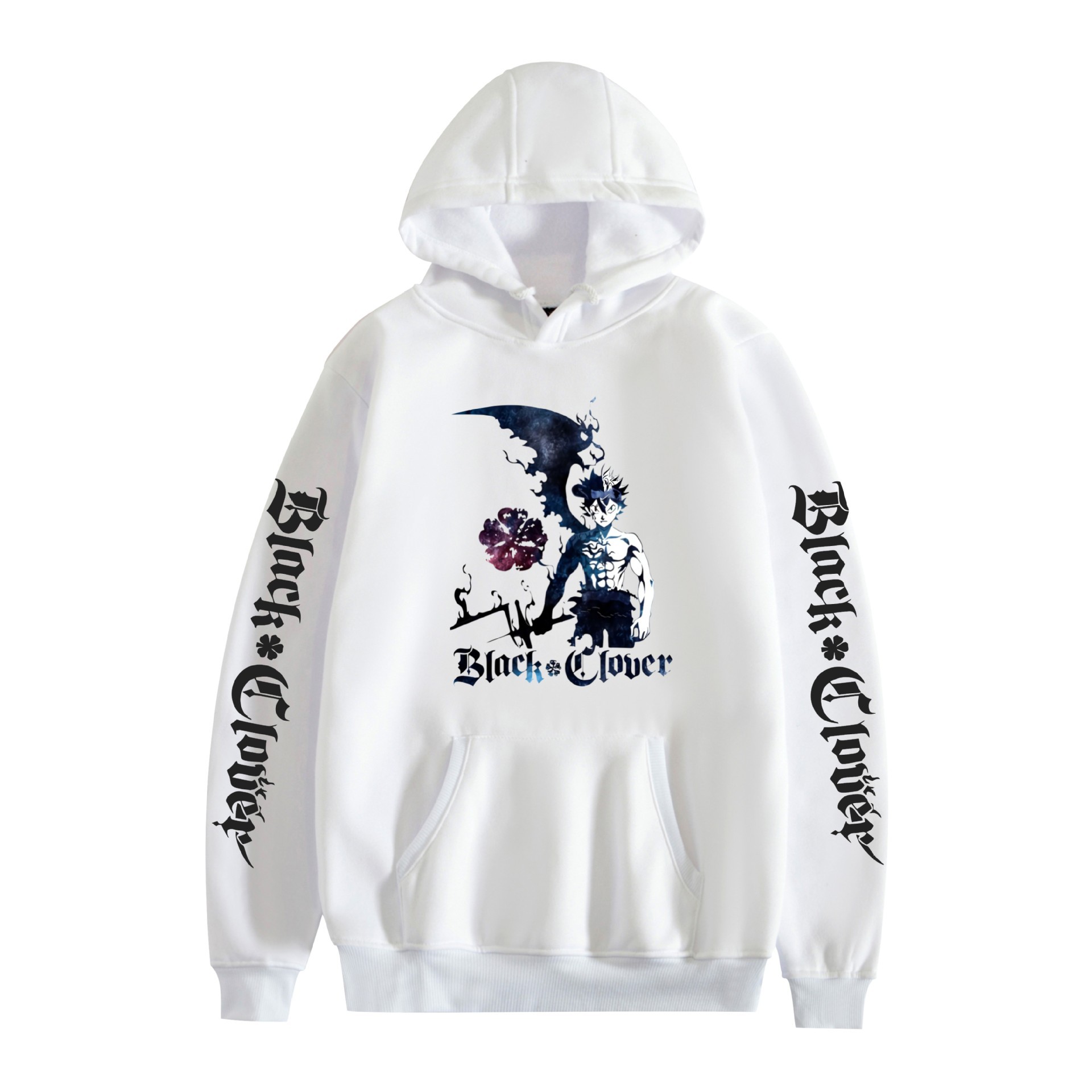 Suéter con capucha periférico de animación de trébol de cuatro hojas negro bidimensional marca de moda sudadera con capucha suelta casual más chaqueta de terciopelo nuevo